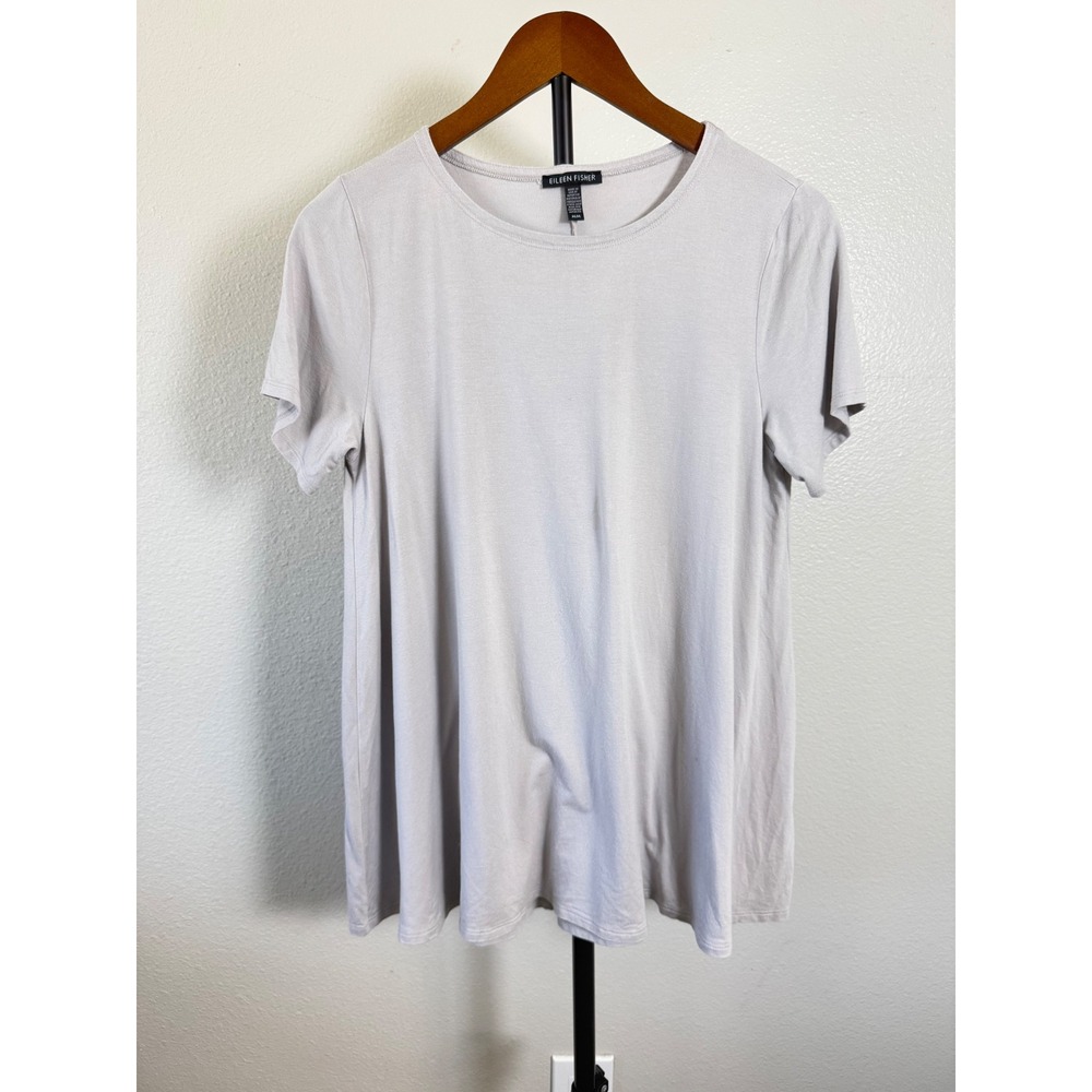 Eileen Fisher Womens Medium Grey Short Sleeve Crew Neck Relaxed Jersey T-Shirt